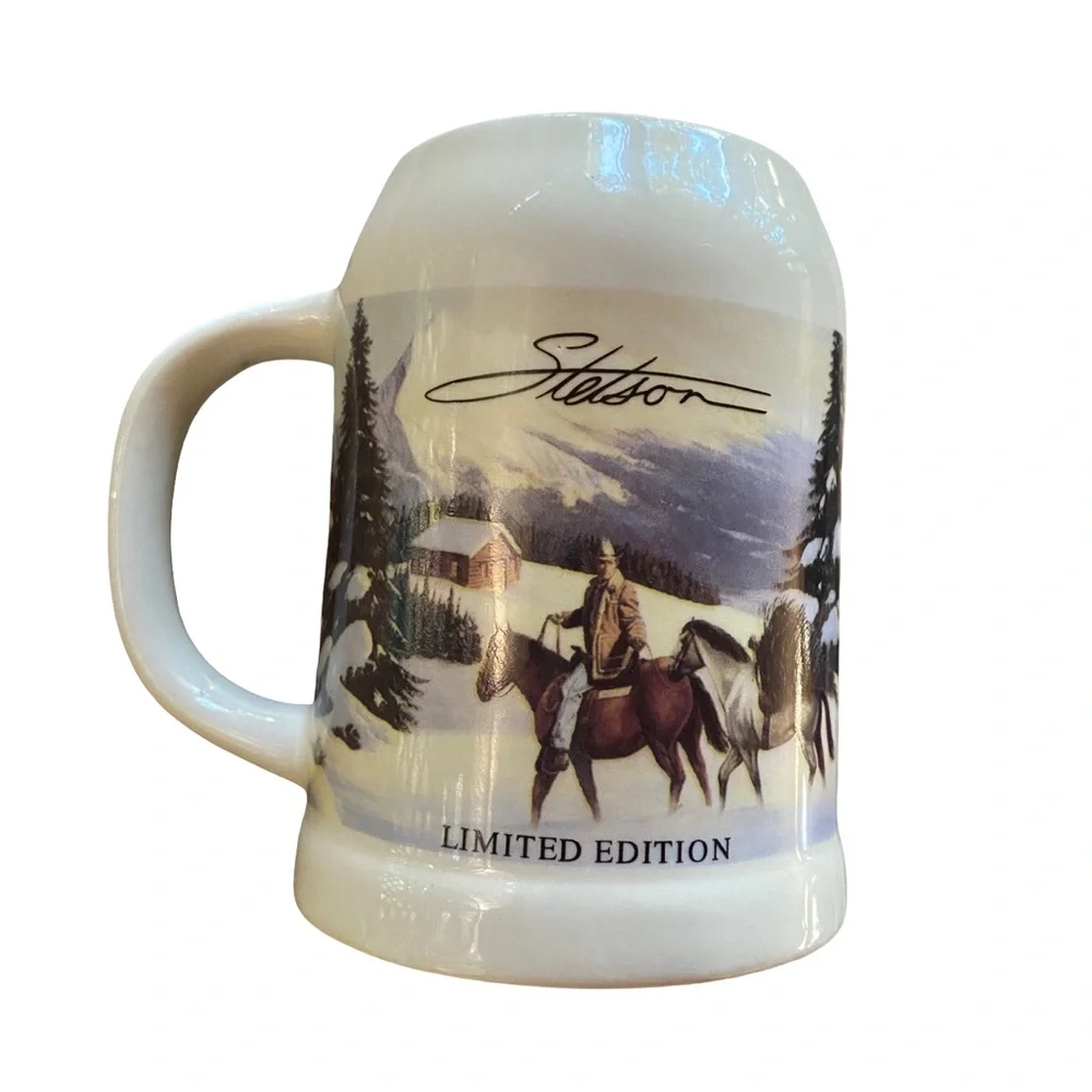 Stetson Limited Edition Stein/Mug, Cowboy Bringing Home A Christmas Tree Scene